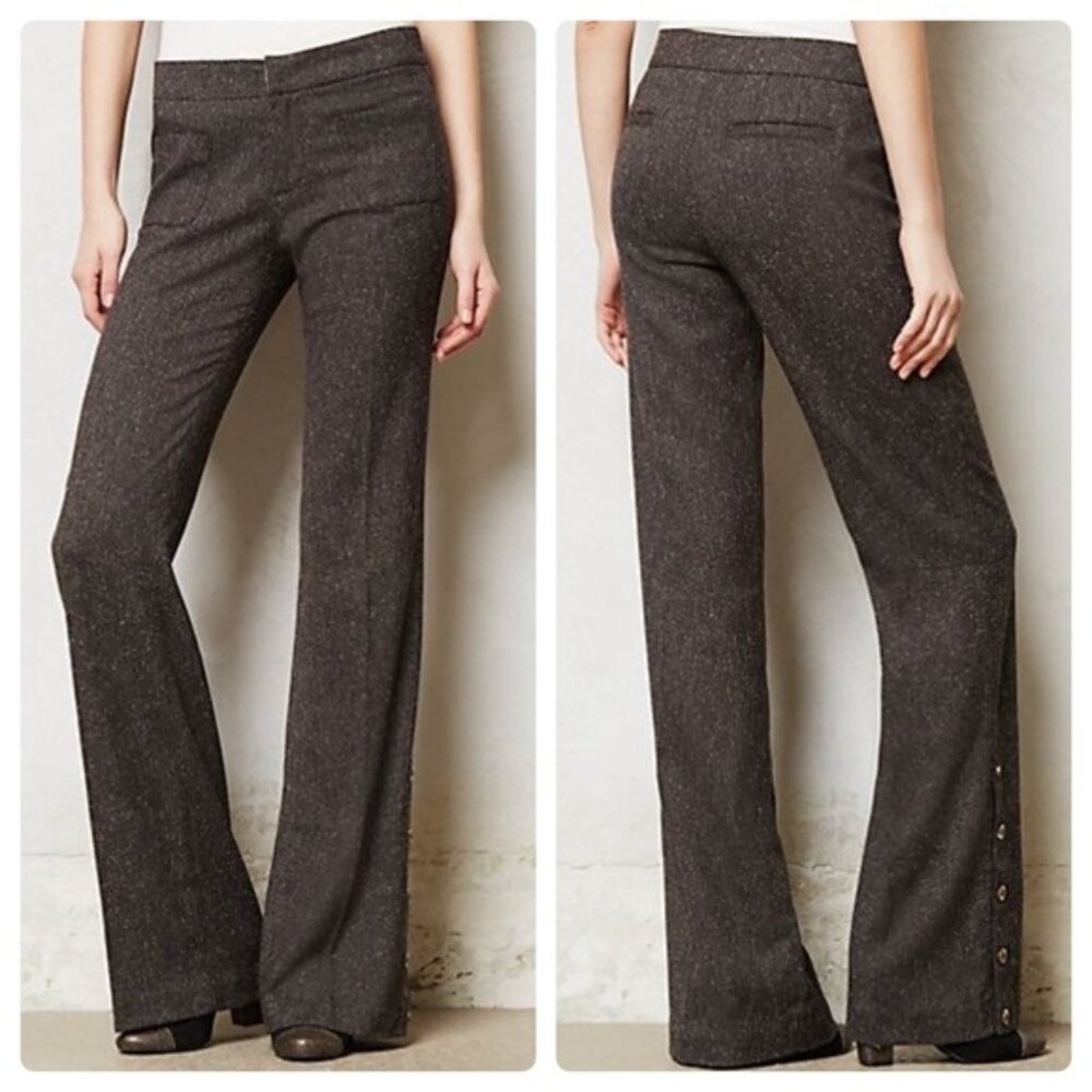 Anthropologie Dark Charcoal Wide-Leg Tweed Pants